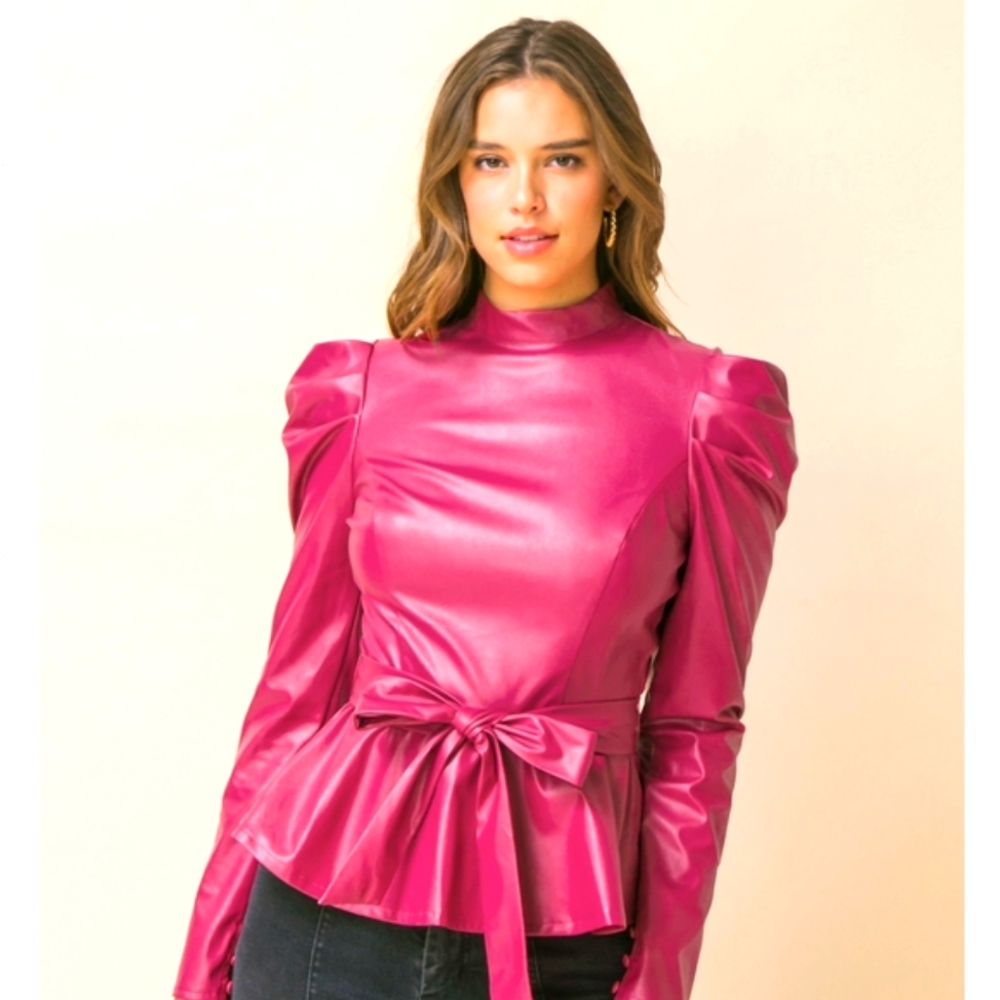 Jealous Tomato Pink Belted Top with Lining & Zippered Back - Picture 1 of 16